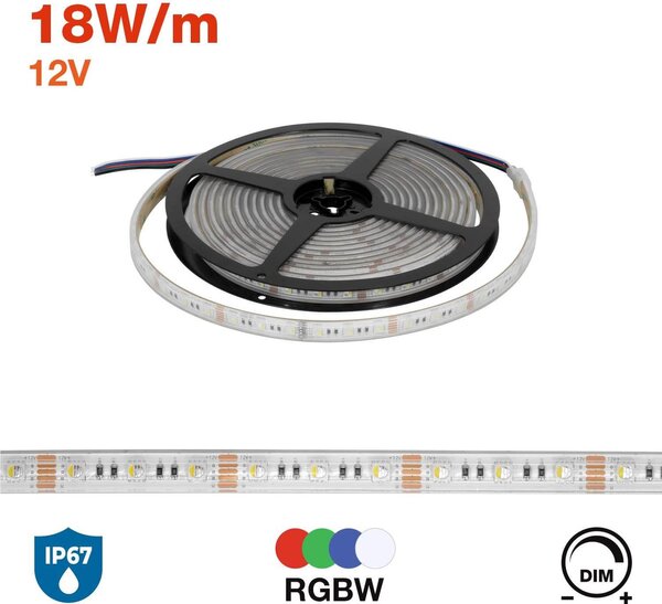 Striscia LED 5050/60 12V IP67 18W/m 5m - RGBW Colore RGBW
