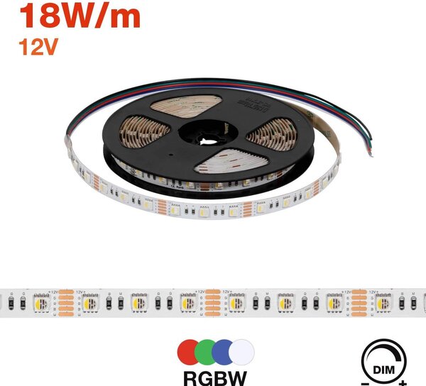 Striscia LED 5050/60 12V IP20 18W/m 5m - RGBW Colore RGBW