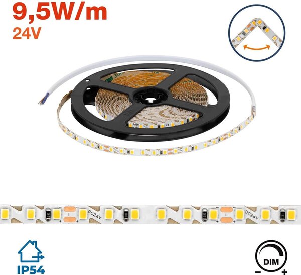 Striscia LED 2835/120 24V 9.5W/m IP54 5m - Pieghevole Colore Bianco Naturale 4.000K