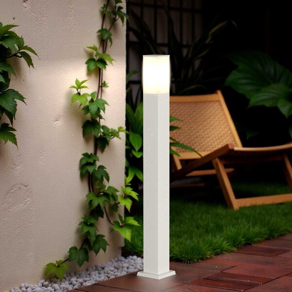 Paletto da Giardino 100cm Acciaio Inox BIANCO Squadrato IP54 Base E27