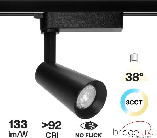 Faro LED 15W Monofase Nero CRI92 CCT Bianco Variabile 38° Bridgelux LED Colore Bianco Variabile CCT