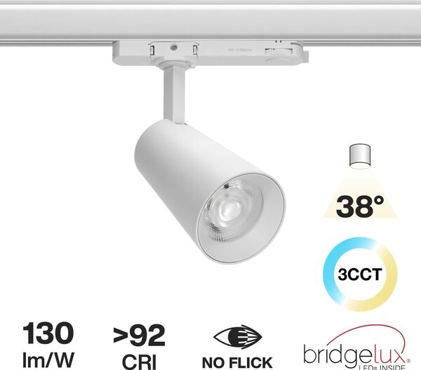 Faro LED 30W Trifase CRI92 CCT Bianco Variabile 38° Bridgelux LED Colore Bianco Variabile CCT