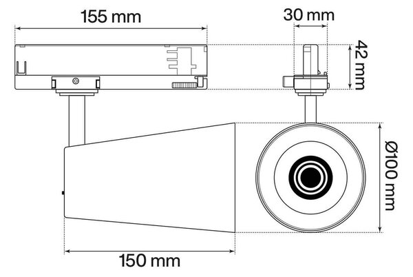 Faro LED 40W Trifase Nero CRI92 CCT Bianco Variabile 38° Bridgelux LED Colore Bianco Variabile CCT