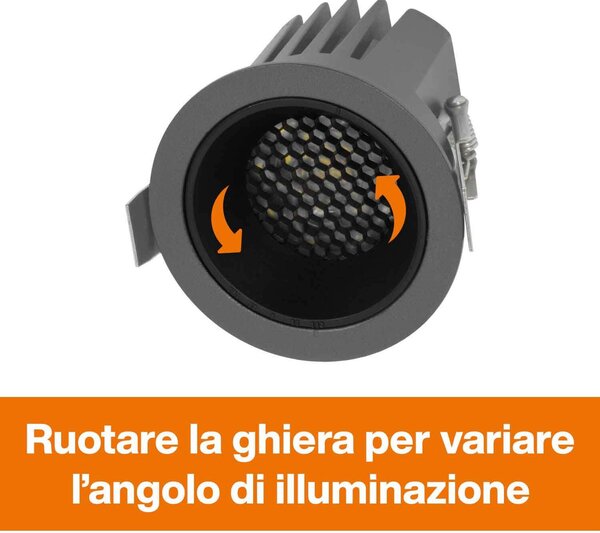 Faro da Incasso Nero 8W Foro Ø55mm CCT 15°-55° con driver Philips Colore Bianco Variabile CCT