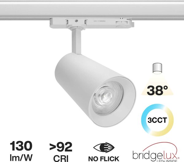 Faro LED 40W Trifase CRI92 CCT Bianco Variabile 38° Bridgelux LED Colore Bianco Variabile CCT