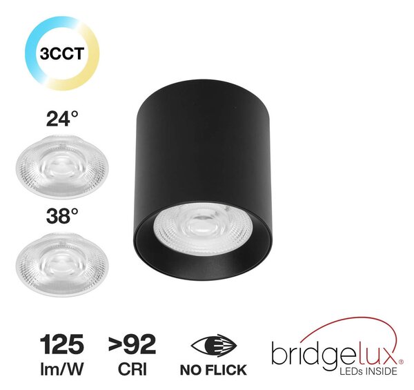 Applique da soffitto 20W Nera CCT Bianco Variabile Angolo 24°/38° Bridgelux LED