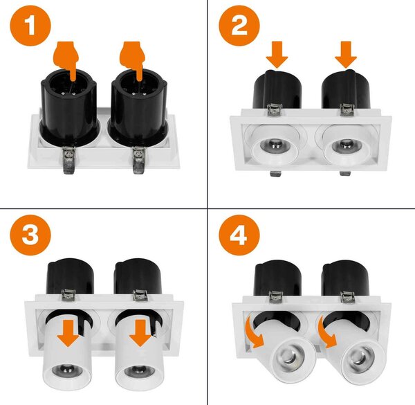 Faro LED da Incasso Orientabile 2x15W CCT Foro 160x75mm Bridgelux LED Colore Bianco Variabile CCT