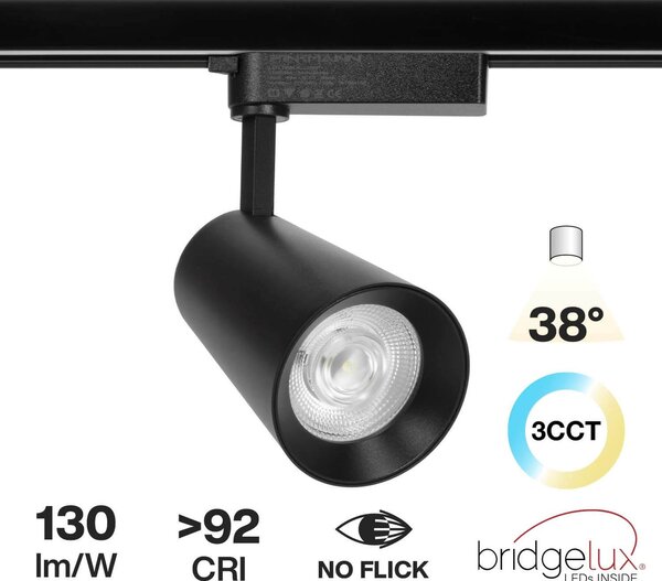 Faro LED 40W Monofase Nero CRI92 CCT Bianco Variabile 38° Bridgelux LED Colore Bianco Variabile CCT