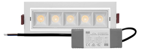 Faro LED da Incasso Bianco 12W Orientabile Foro 155x55mm Colore Bianco Caldo 3.000K