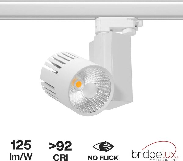 Faro LED 40W Binario Trifase Bianco CRI92 100° Bridgelux LED Colore Bianco Caldo 2.700K