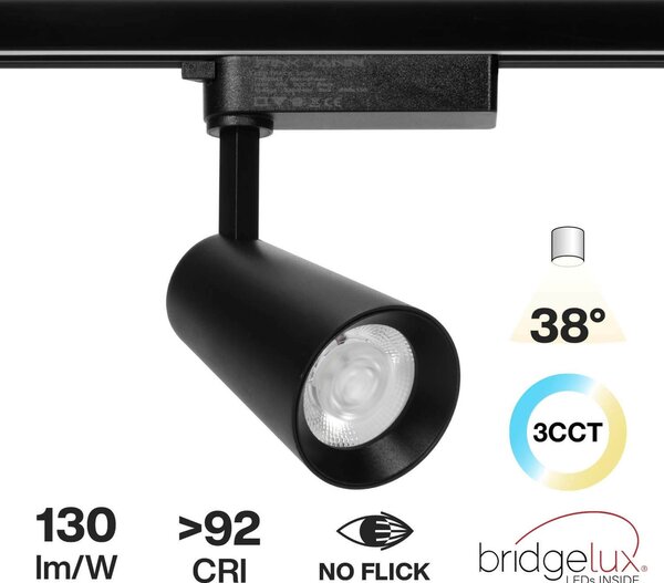 Faro LED 30W Monofase Nero CRI92 CCT Bianco Variabile 38° Bridgelux LED Colore Bianco Variabile CCT