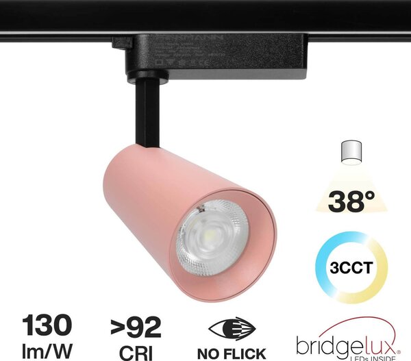 Faro LED 30W Monofase Rosa CRI92 CCT Bianco Variabile 38° Bridgelux LED Colore Bianco Variabile CCT