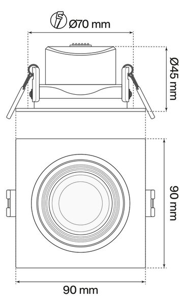 Faro Incasso Quadrato 7W CCT Ø70mm 38° Orient. Dimmerabile Colore Bianco Variabile CCT