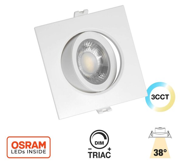 Faro Incasso Quadrato 12W CCT Ø90mm 38° Orient. Dimmerabile OSRAM LED Colore Bianco Variabile CCT