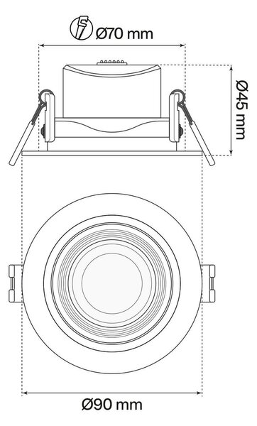 Faro Incasso Tondo 7W CCT Ø70mm 38° Orientabile Dimmerabile Colore Bianco Variabile CCT