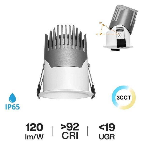 Faro LED da Incasso 6W Foro Ø45mm IP65 CCT UGR19 con driver Philips Colore Bianco Variabile CCT