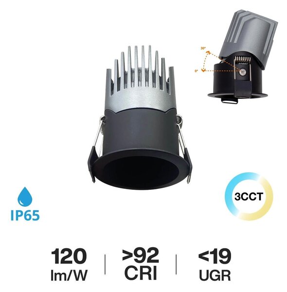 Faro LED da Incasso 6W Nero Ø45mm IP65 CCT UGR19 con driver Philips Colore Bianco Variabile CCT