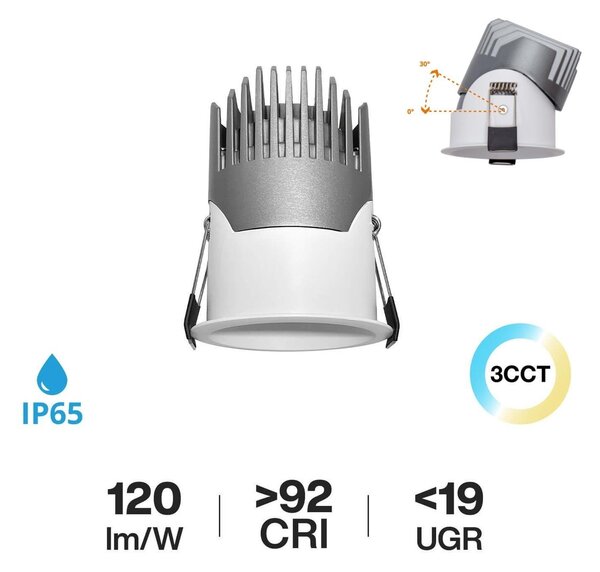 Faro LED da Incasso 10W Foro Ø65mm IP65 CCT UGR19 con driver Philips Colore Bianco Variabile CCT
