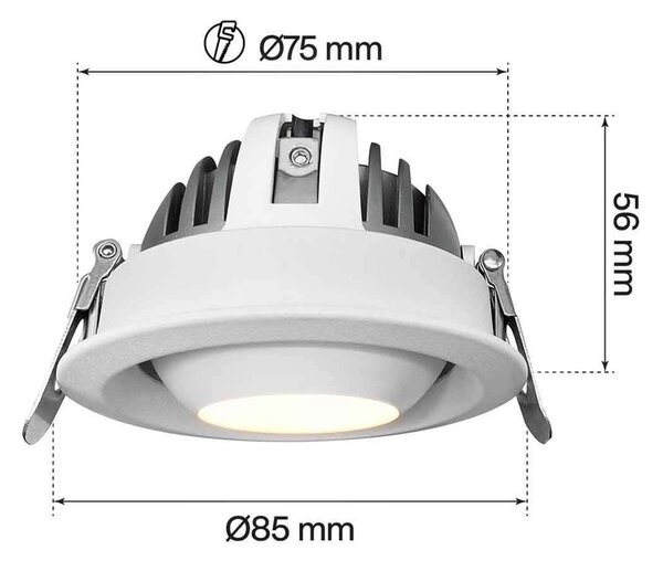 Faro LED da Incasso 12W Ø75mm IP40 Orientabile con driver Philips Colore Bianco Variabile CCT
