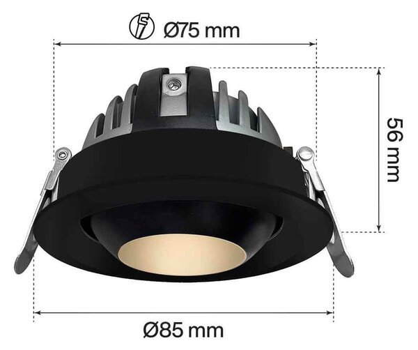 Faro LED da Incasso 12W Nero Ø75mm IP40 CCT Orientabile con driver Philips Colore Bianco Variabile CCT