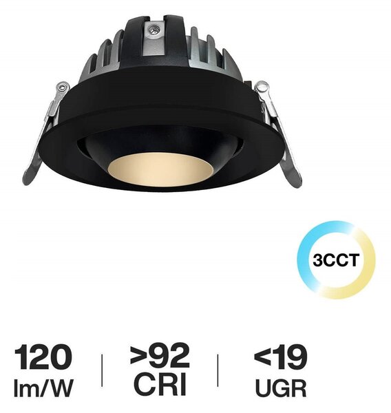 Faro LED da Incasso 12W Nero Ø75mm IP40 CCT Orientabile con driver Philips Colore Bianco Variabile CCT