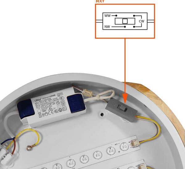 Plafoniera LED Rotonda 18W CCT Ø300mm Legno/Bianco