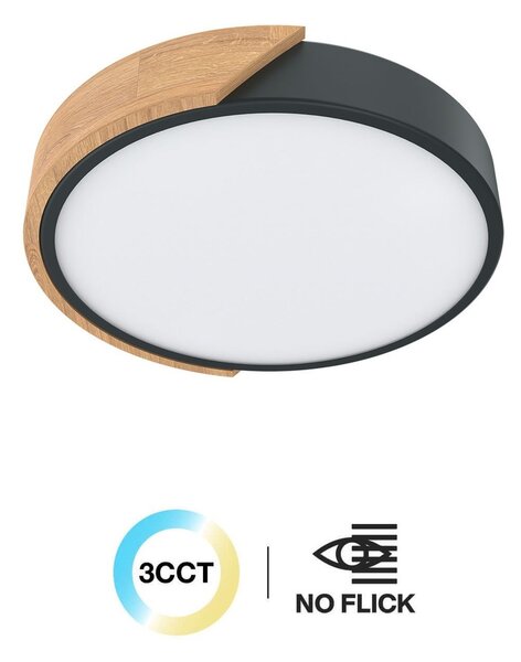 Plafoniera LED Rotonda 18W CCT Ø300mm Legno/Nero