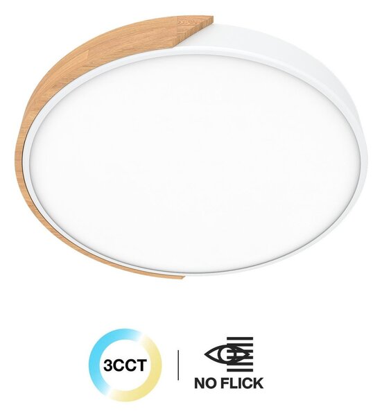 Plafoniera LED Rotonda 36W CCT Ø500mm Legno/Bianco
