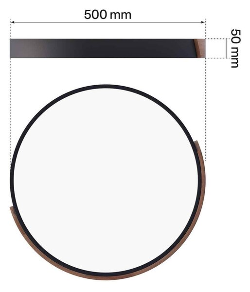 Plafoniera LED Rotonda 36W CCT Ø500mm Legno/Nero