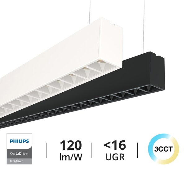 Lampada Lineare LED Sospesa 40W 120cm con driver Philips Bianca o nera