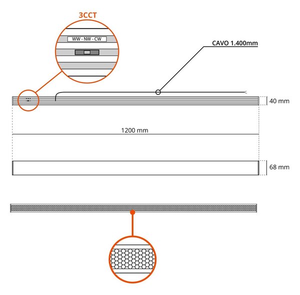 Lampada Lineare LED Sospesa 40W 120 cm con driver Philips Bianca o nera