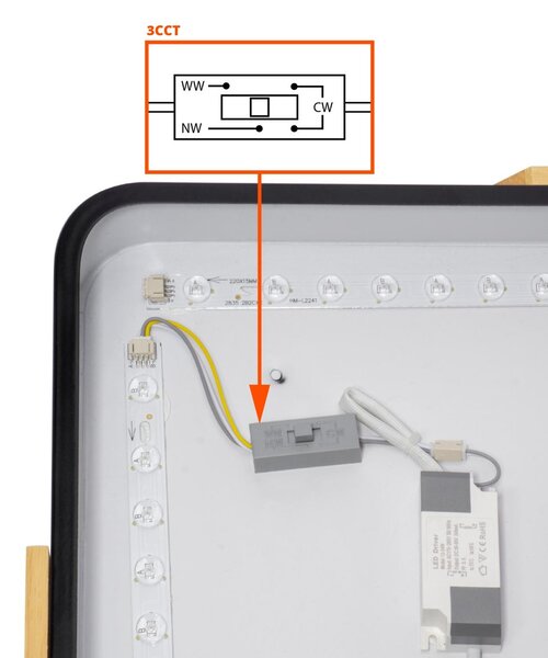 Plafoniera LED Quadrata 18W CCT 30x30cm Legno/Nero