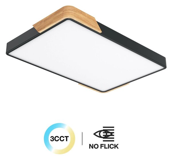 Plafoniera LED Rettangolare 30W CCT 60x40cm Legno/Nero