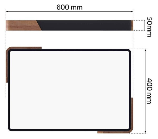 Plafoniera LED Rettangolare 30W CCT 60x40cm Legno/Nero