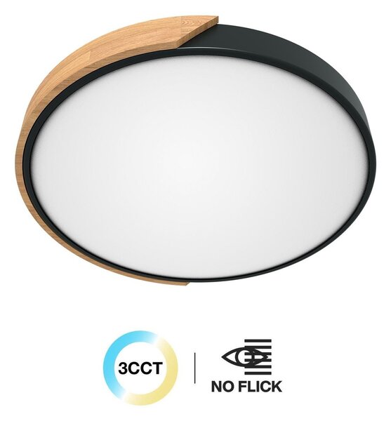 Plafoniera LED Rotonda 36W CCT Ø500mm Legno/Nero