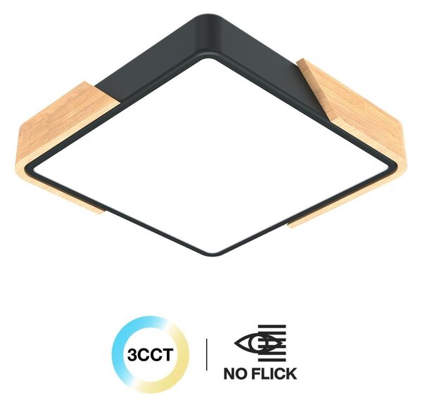 Plafoniera LED Quadrata 18W CCT 30x30cm Legno/Nero