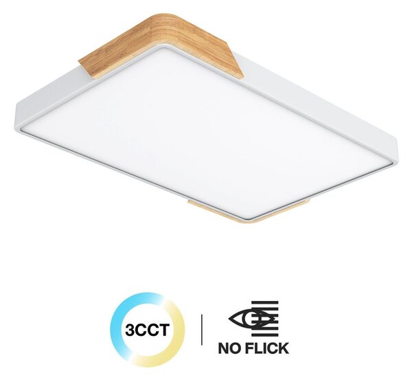 Plafoniera LED Rettangolare 30W CCT 60x40cm Legno/Bianco