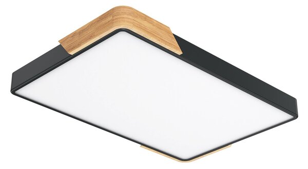 Plafoniera LED Rettangolare 30W CCT 60x40cm Legno/Nero