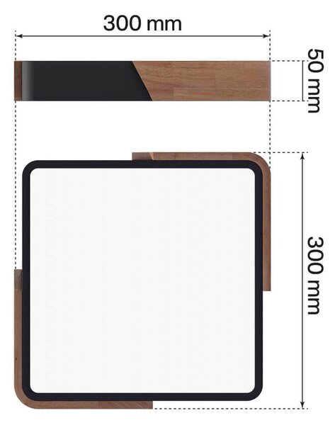 Plafoniera LED Quadrata 18W CCT 30x30cm Legno/Nero