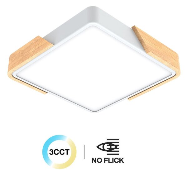 Plafoniera LED Quadrata 18W CCT 30x30cm Legno/Bianco