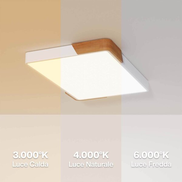 Plafoniera LED Rettangolare 30W CCT 60x40cm Legno/Bianco