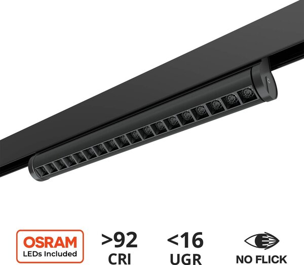 Faro LED Lineare 18W Magnetico 36cm CRI92 UGR16 Nero 48V Colore Bianco Naturale 4.000K