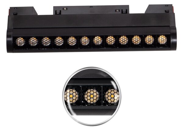 Faro LED Lineare 12W Magnetico 24cm CRI92 UGR16 Nero 48V Colore Bianco Naturale 4.000K