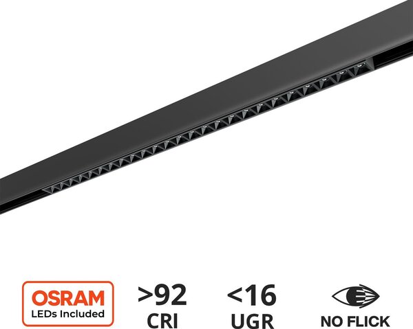 Faro LED Lineare 30W Magnetico 54cm CRI92 UGR16 Nero 48V Colore Bianco Naturale 4.000K