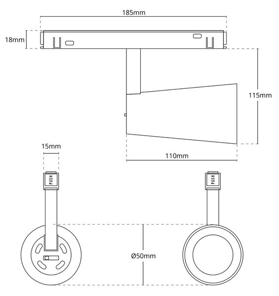 Faro LED 15W Magnetico CCT CRI92 36° Bianco 48V - BRIDGELUX LED Colore Bianco Variabile CCT