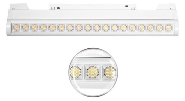 Faro LED Lineare 18W Magnetico 36cm CRI92 UGR16 Bianco 48V Colore Bianco Caldo 3.000K