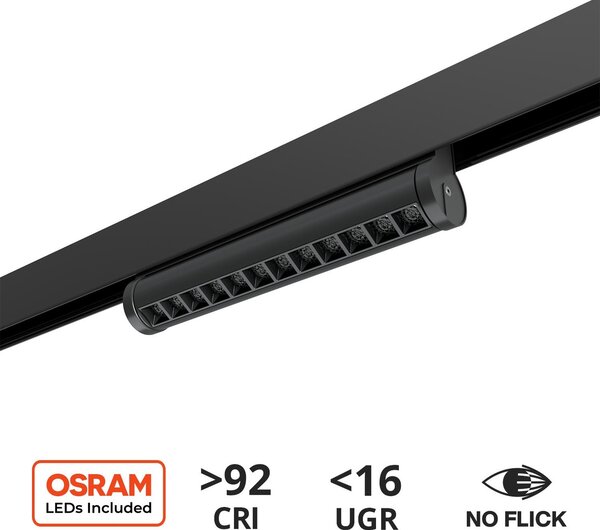 Faro LED Lineare 12W Magnetico 24cm CRI92 UGR16 Nero 48V Colore Bianco Naturale 4.000K