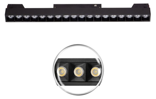 Faro LED Lineare 18W Magnetico 32cm CRI92 UGR16 Nero 48V Colore Bianco Caldo 3.000K