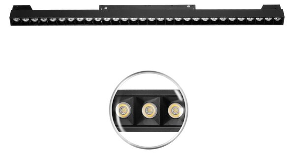 Faro LED Lineare 30W Magnetico 54cm CRI92 UGR16 Nero 48V Colore Bianco Naturale 4.000K