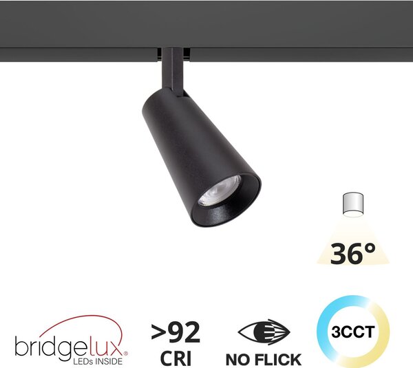 Faro LED 15W Magnetico CCT CRI92 36° Nero 48V - BRIDGELUX LED Colore Bianco Variabile CCT